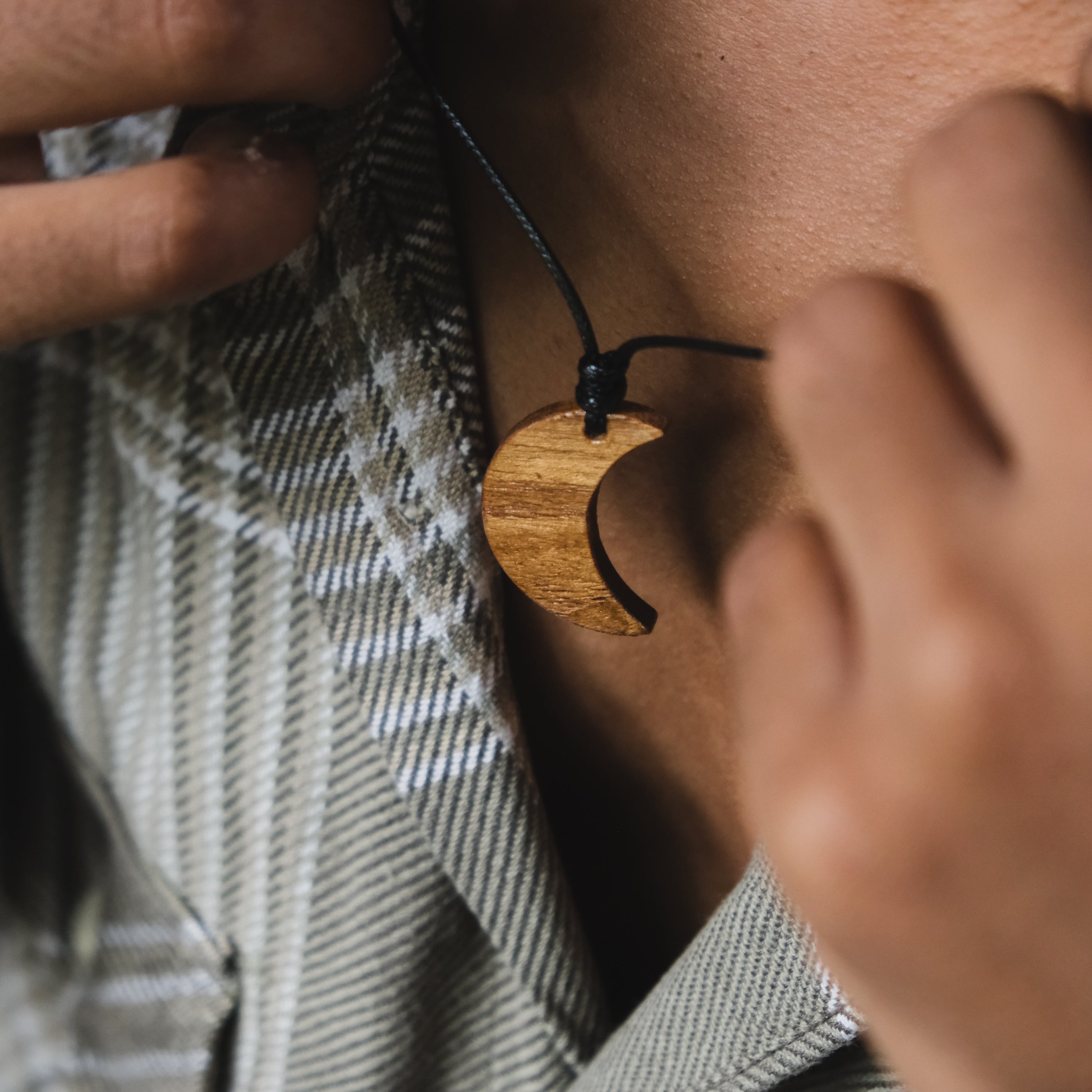 Crescent Moon | Boho Teak Wood Pendant