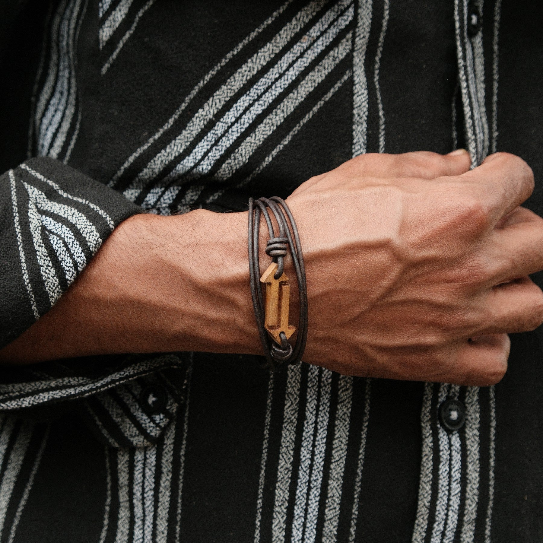 Karma Flow Bracelet | Teak Wood & Premium Leather Cord