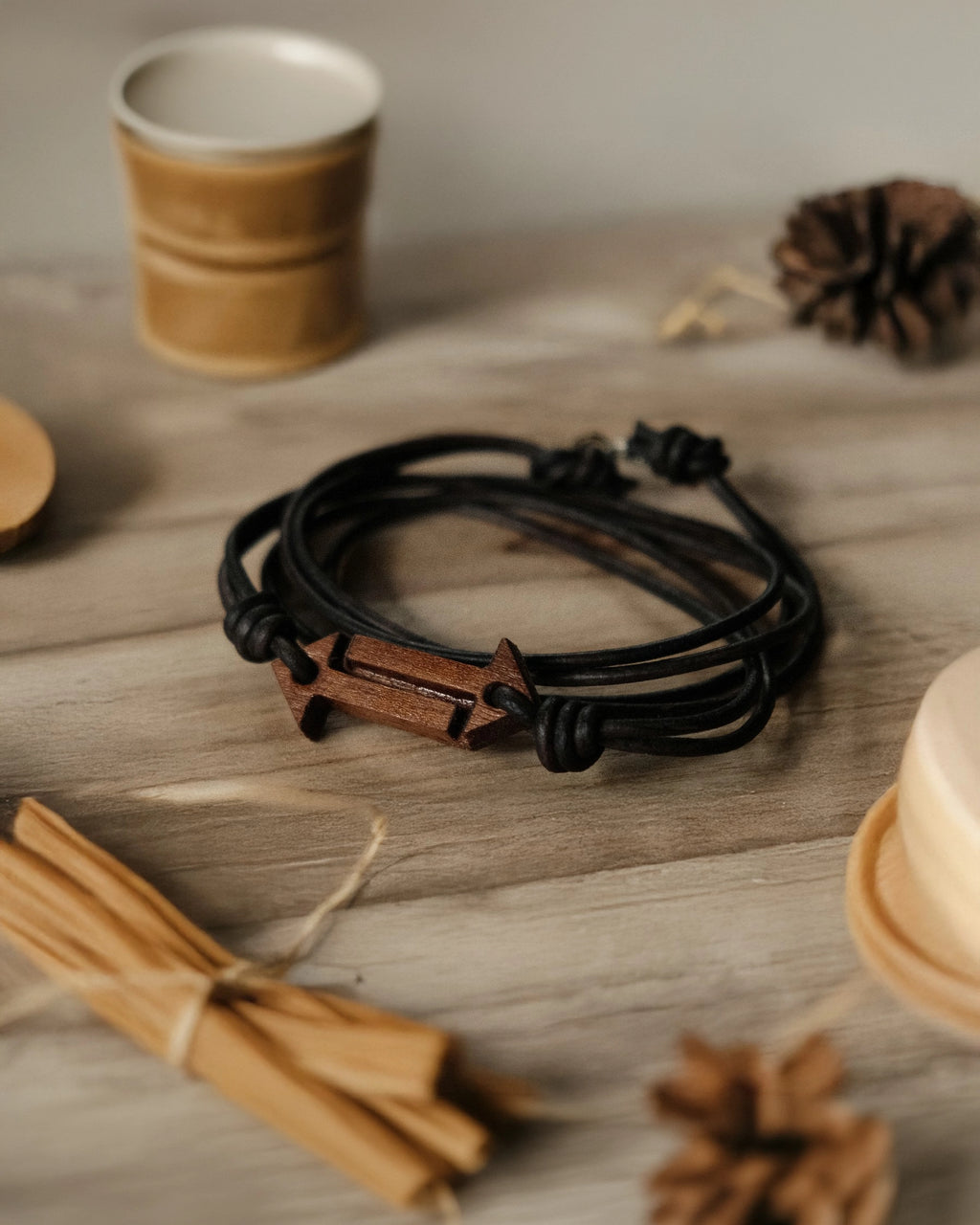 Karma Flow Bracelet | Teak Wood & Premium Leather Cord