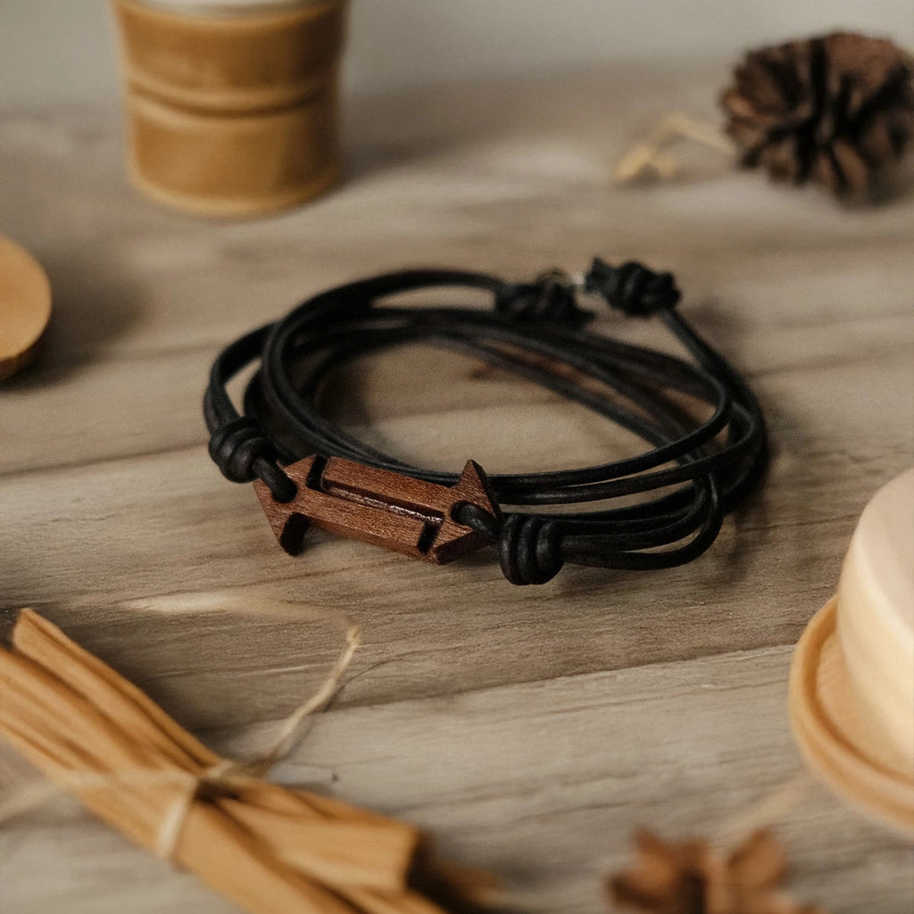 Karma Flow Bracelet | Teak Wood & Premium Leather Cord