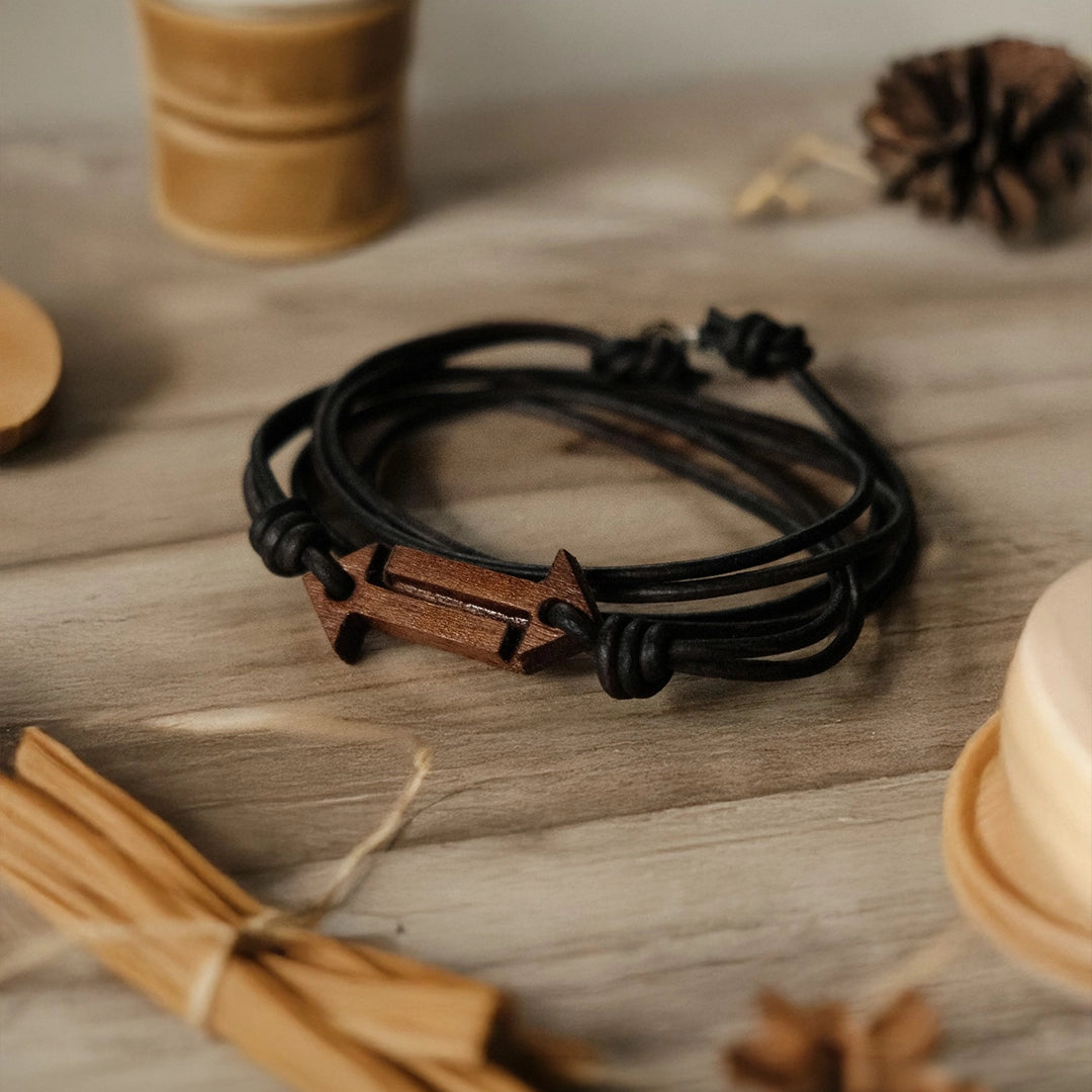 Karma Flow Bracelet | Teak Wood & Premium Leather Cord