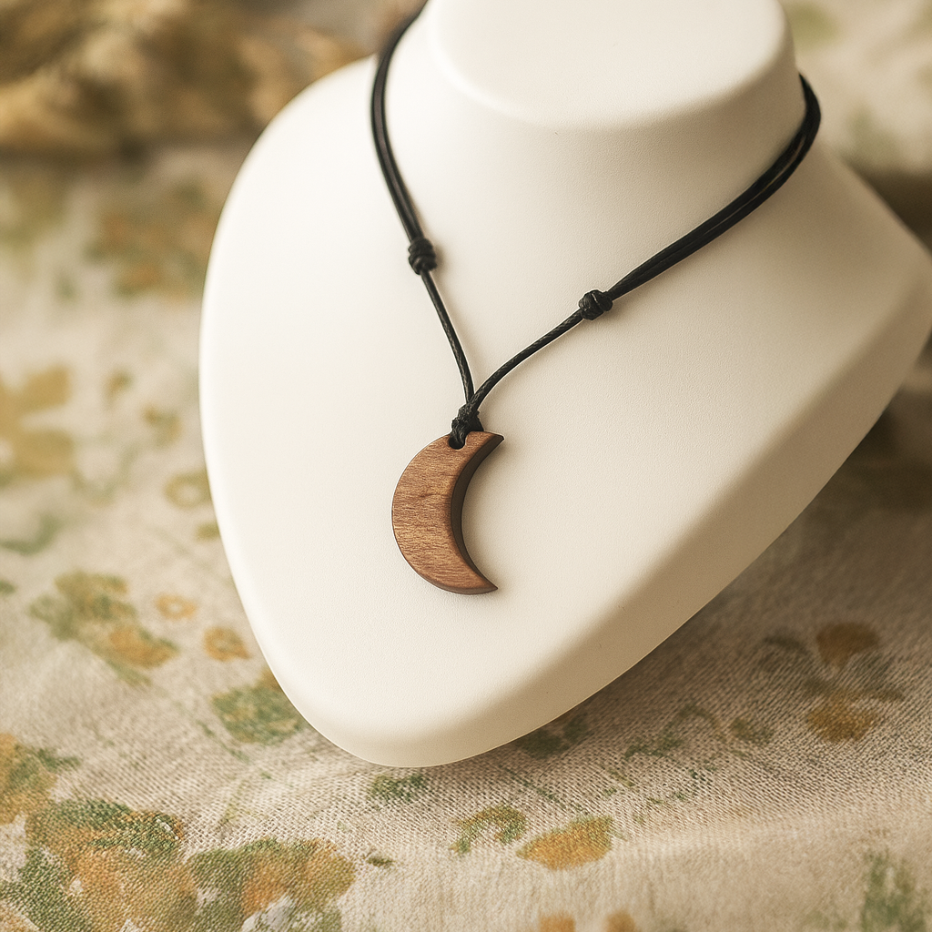 Crescent Moon | Boho Teak Wood Pendant