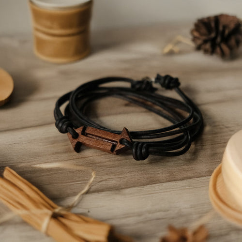 Karma Flow Bracelet | Teak Wood & Premium Leather Cord