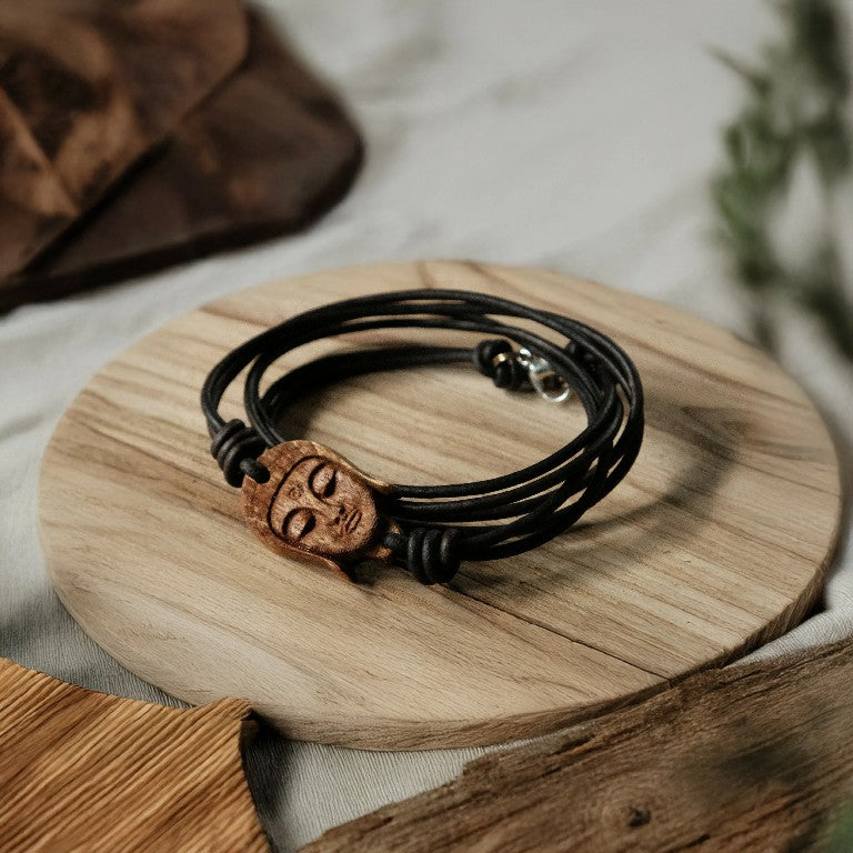 Sacred Buddha | Teak Wood & Premium Leather Cord
