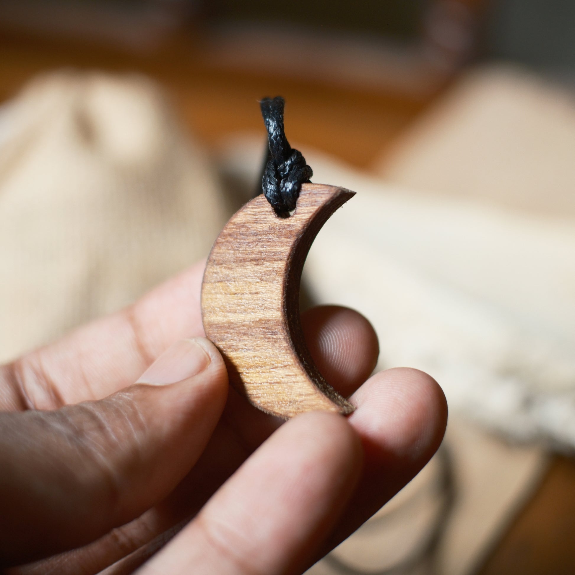 Crescent Moon | Boho Teak Wood Pendant